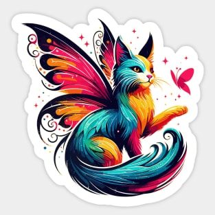 Magical Colorful Fairy Cat With Butterfly Sticker